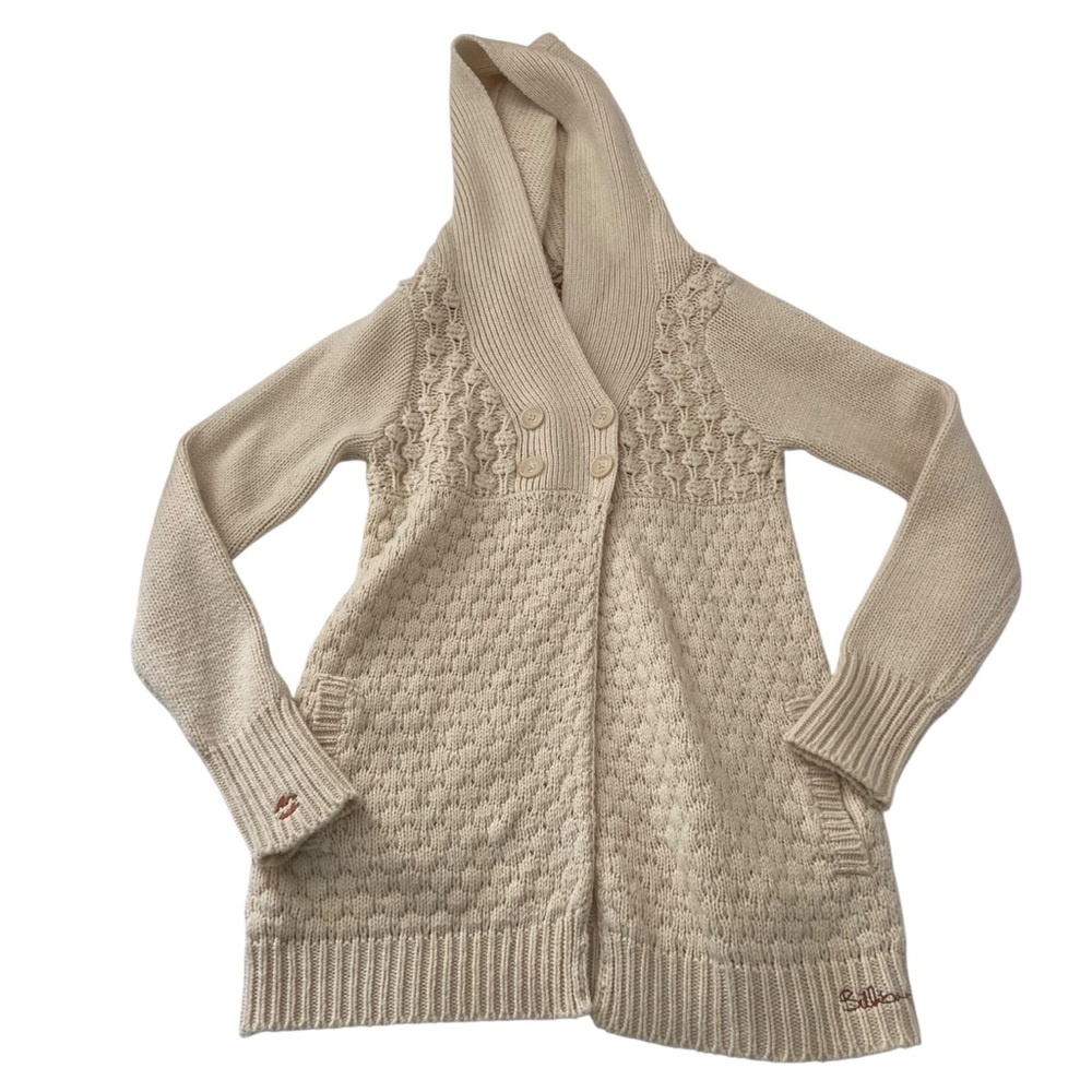 Billabong Hooded Knit Cardigan Boho Sweater Wool Blend Cozy Womens M Fisherman